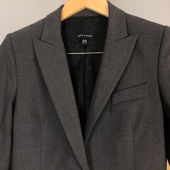 Judith & Charles 96% Virgin Wool Grey Lined Business Suit Blazer Sz 6 - Picture 2 of 12